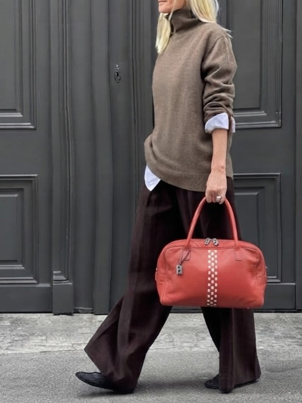PICARD Red Leather Handbag Top Handle Medium Zip Bag
